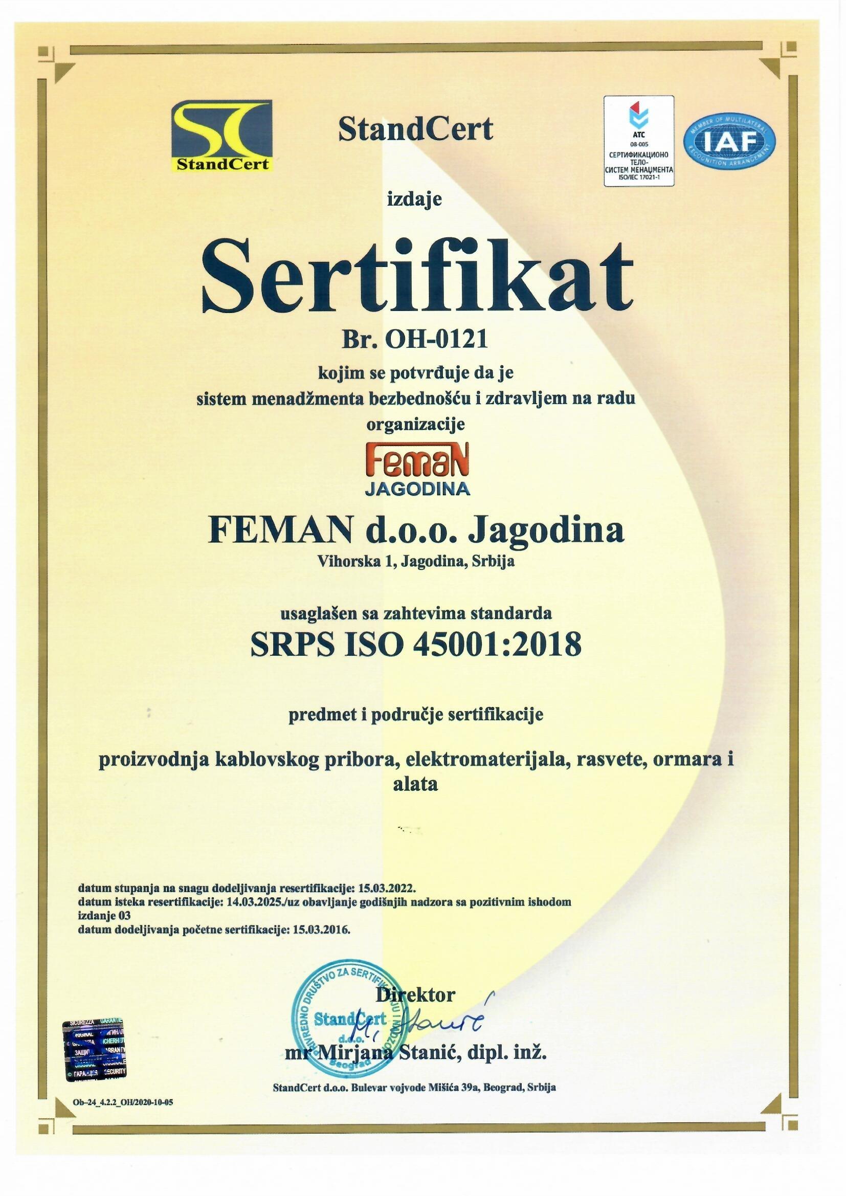 Sertifikat ISO 45001 sr