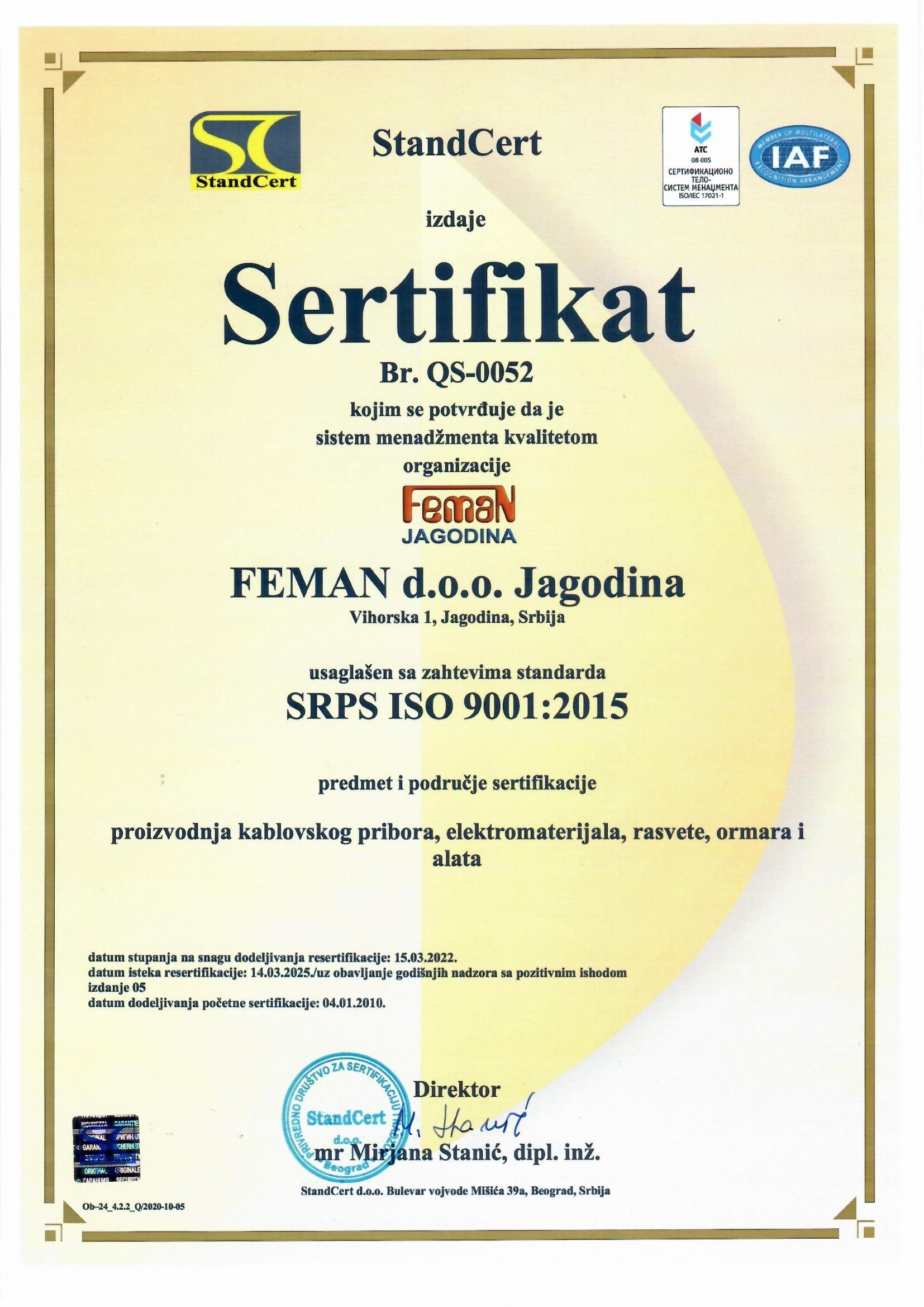 Sertifikat ISO 9001 sr